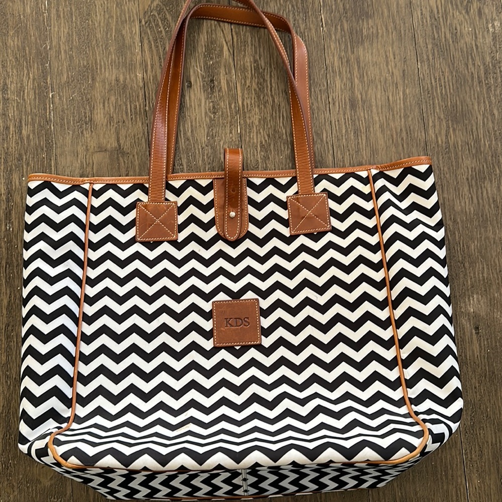 Barrington - Nantucket Personalized Tote with Leather Trim - Leather Patch
